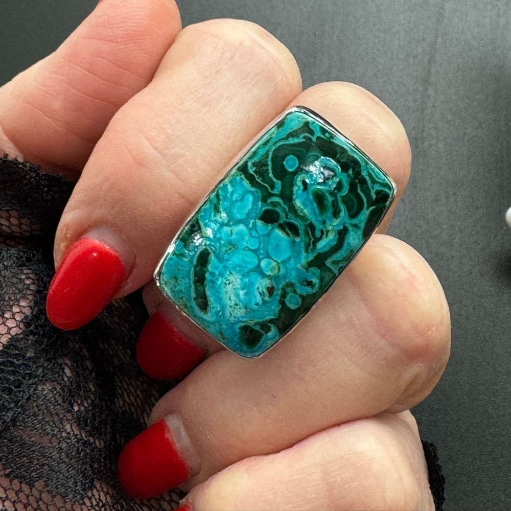 NEW .925 Silver Azurite Malachite Stone‎ Adjustable  size Ring